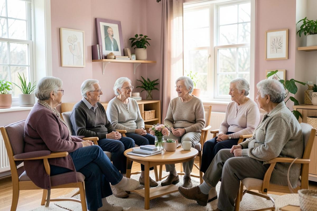 Patients and caregivers meeting in a support group