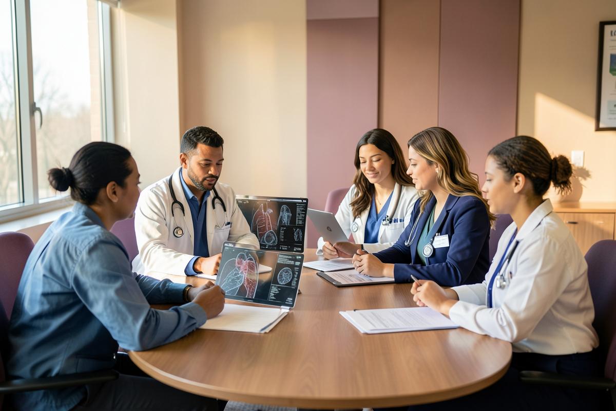 Multidisciplinary cancer team discussing scans