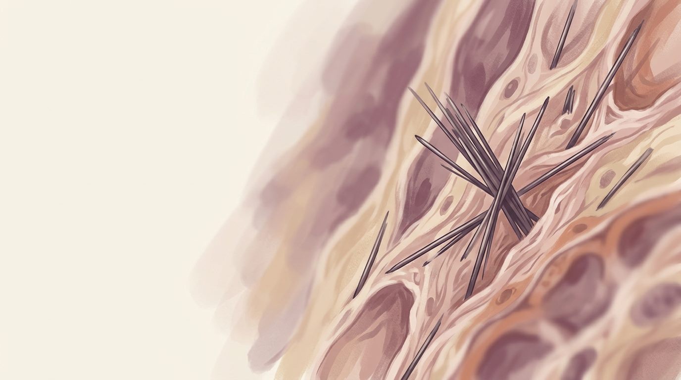 Magnified illustration of mineral fibers in tissue