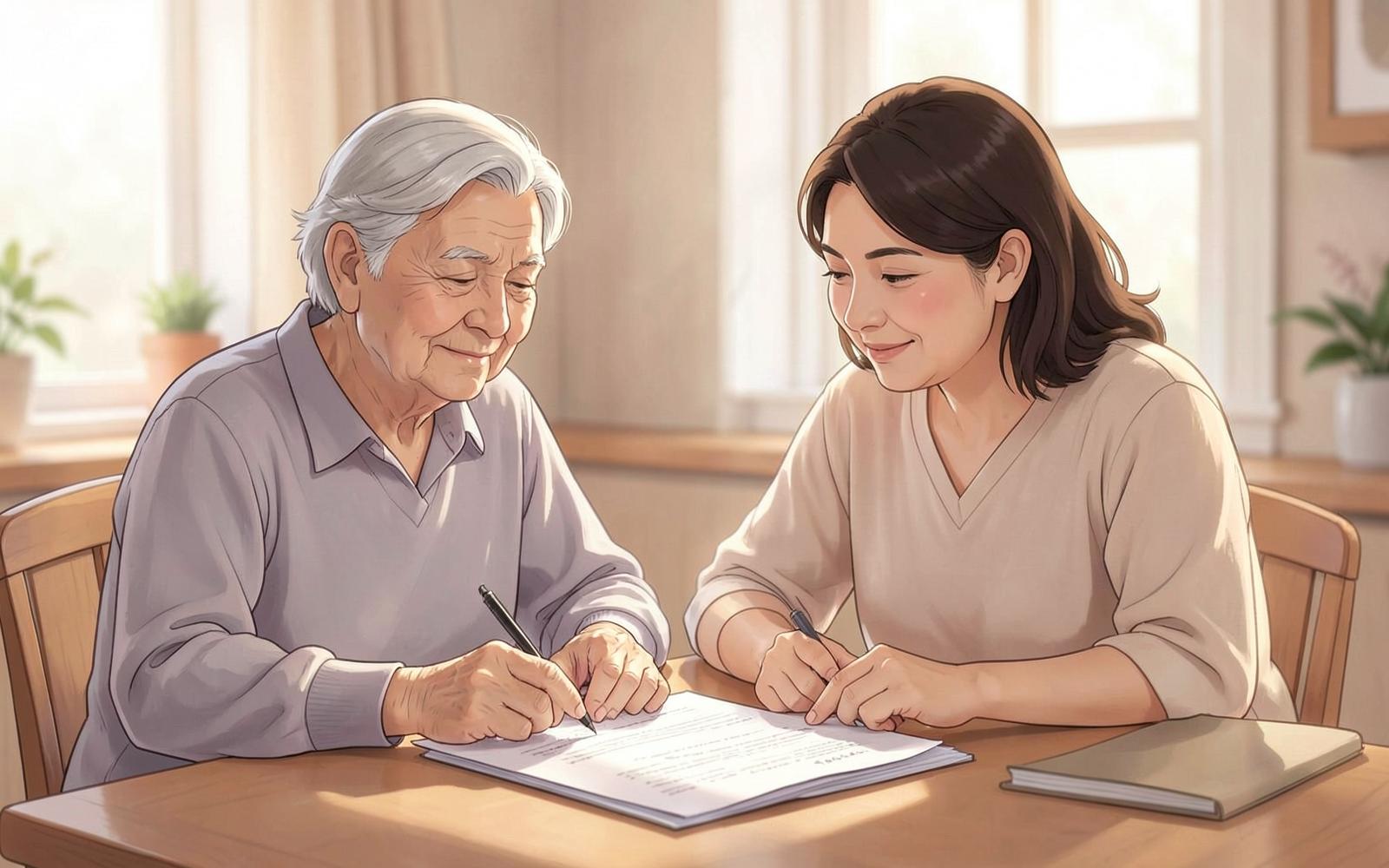 A family reviewing medical paperwork together at home