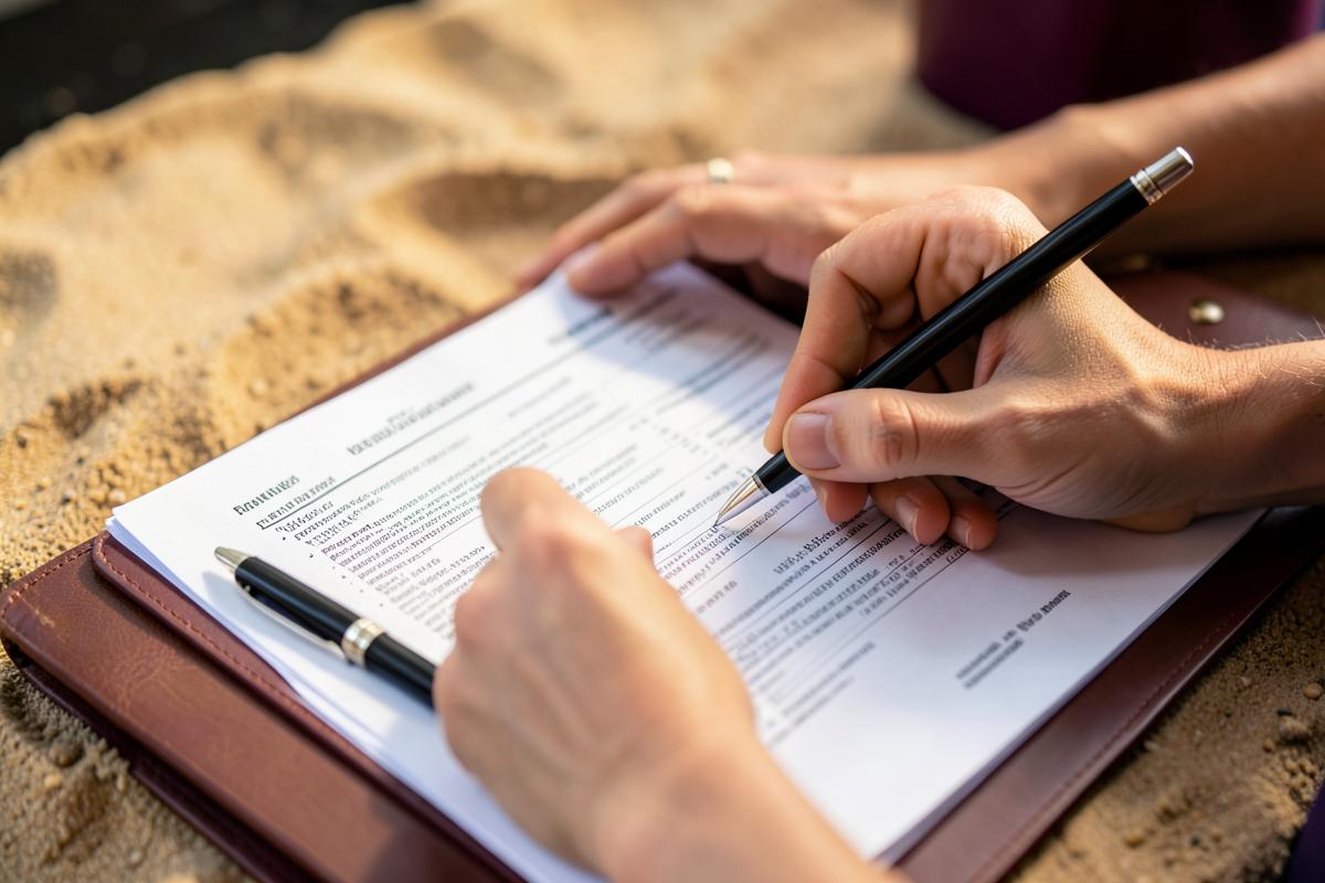 Hands completing a case review form