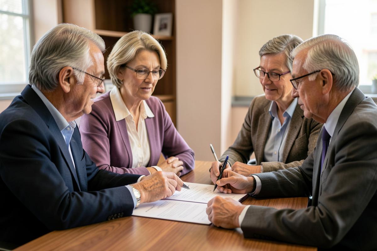 Family reviewing a legal settlement agreement