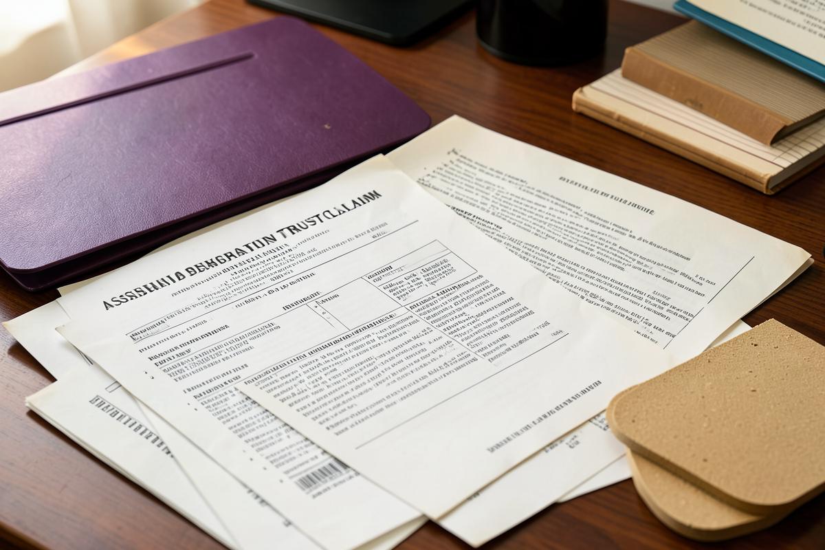 Asbestos trust claim documents organized on a desk
